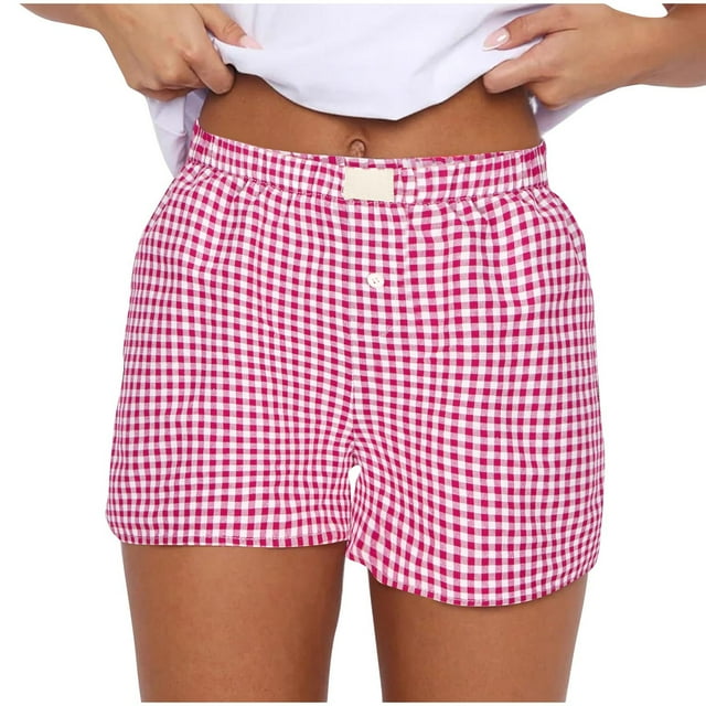Yuyuzo Shorts de Pyjama pour Femmes Taille Basse Pj Shorts de Sommeil Shorts de Sommeil à Carreaux Bas de Vêtements de Nuit Pantalons de Détente