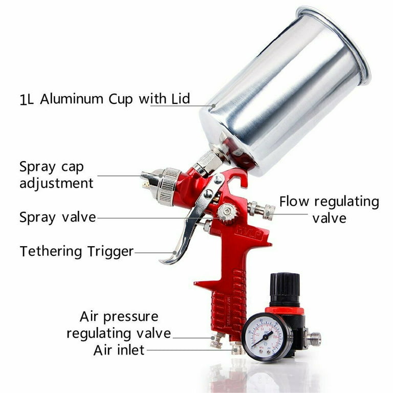 HVLP Spray Gun Kit Gravity Feed Vehicle Car Paint 1.4MM 1.7MM 2.5MM Nozzle W Pot