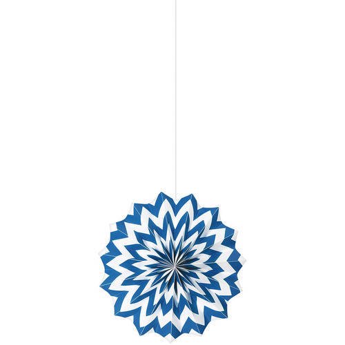 Royal Blue Polka Dot Chevron Printed Paper Fan Decorations (5ct)