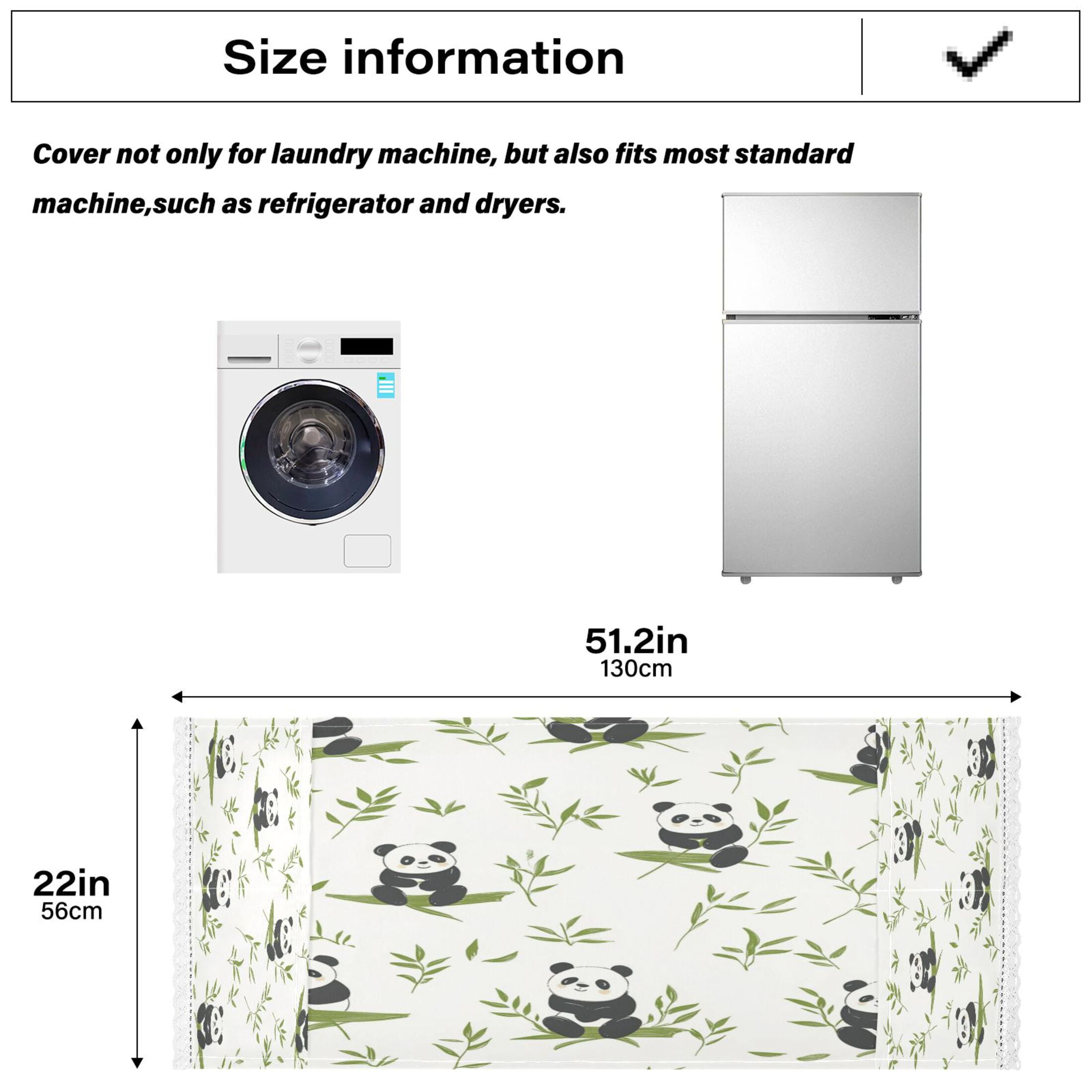 Lovely Panda with BambooWasher and Dryer Covers Dust-Proof and Oil Resistant Fridge Cover with 4 Storage Pockets Washing Machine Top Cover for Laundry Kitchen Home 51.2 x 22 In