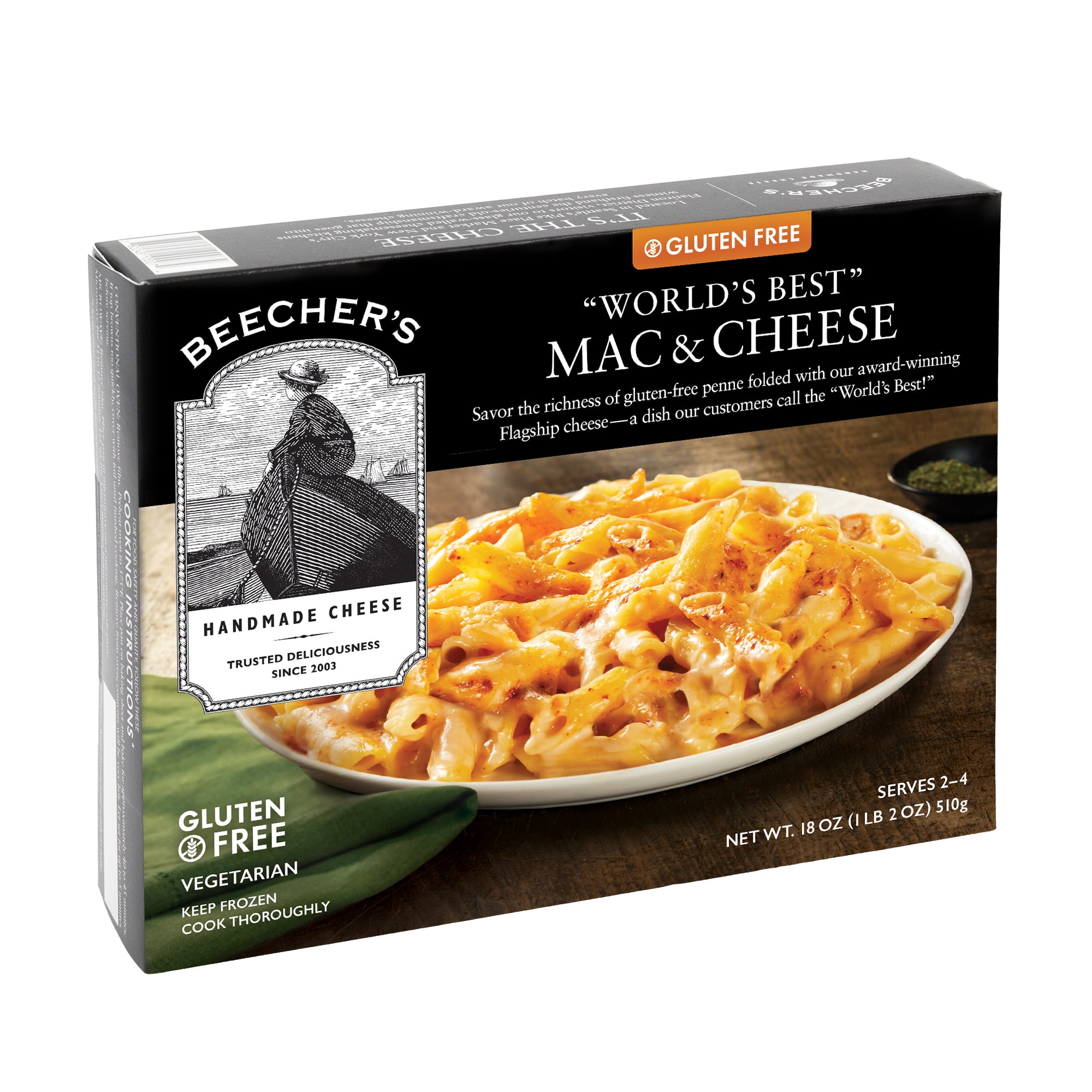 Beecher's Gluten Free "World's Best" Mac & Cheese, 18 oz. (Frozen, Microwave/Oven Safe Tray)