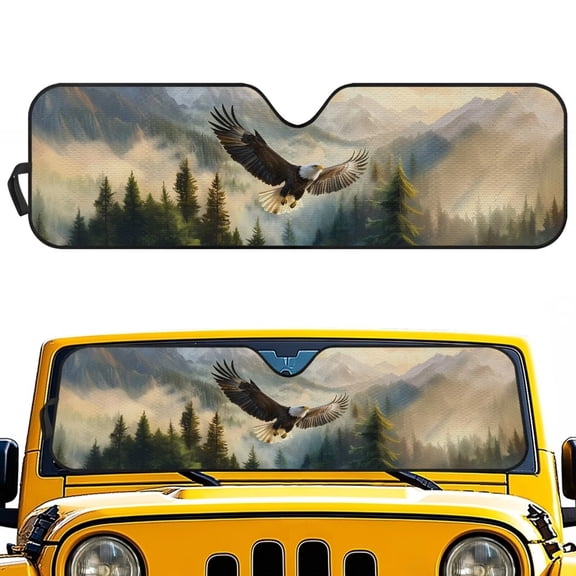 Yuyamidu Eagle Windshield Sun Shade Compatible with Jeep Wrangler JK JL Foldable Car Sunshade Heat Shield Windshield Cover