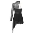 thumbnail image 4 of iiniim Women's Lyrical Dance One Shoulder Long Sleeve Lace Mesh Splice Figure Skating Dresses Black S, 4 of 7