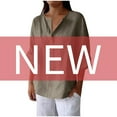 thumbnail image 4 of Dezsed Summer Linen Shirts for Women Button Down V Neck 3/4 Sleeve T-Shirt Blouse Casual Loose Basic Solid Tunic Tops Khaki 3XL, 4 of 7