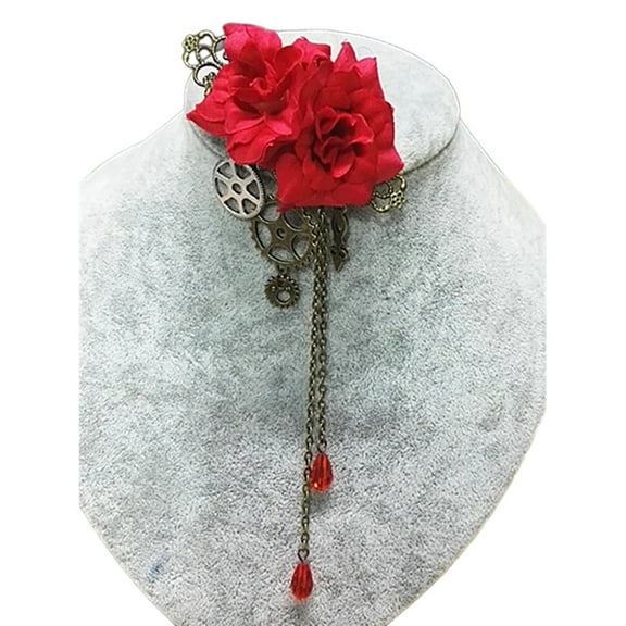 Yokua Steampunk Floral Gear Hair Clip Accessories For Women Tassels Hairpin Jewelry