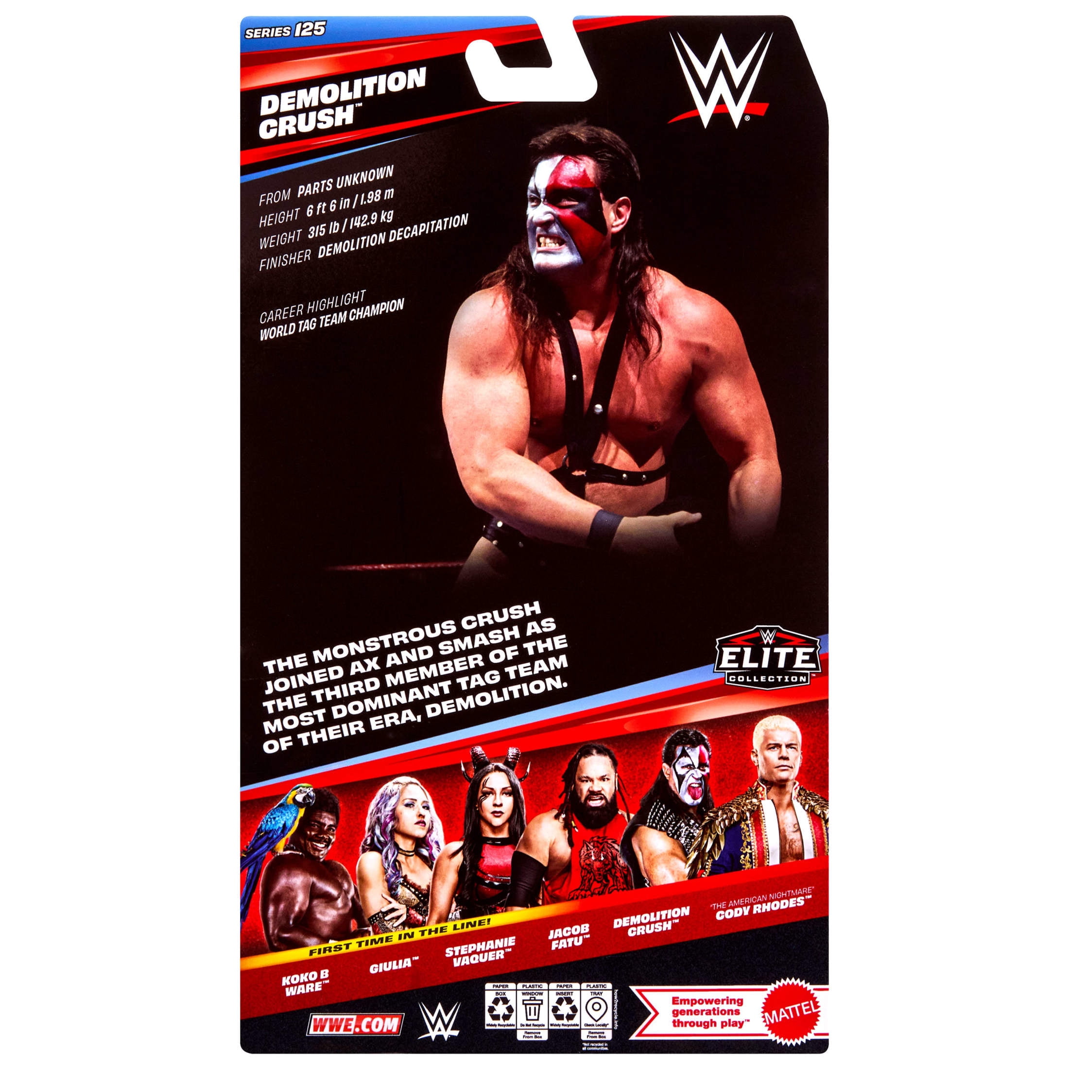 WWE Elite Demolition Crush Action Figure, Series #125, 6-inch Collectible with Articulation & Accessories