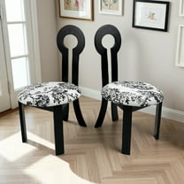 Noble House Set of 2 Upholstered Wooden Accent Dining Chairs with Key-Ring Backrest & Round Cushion, White Black
