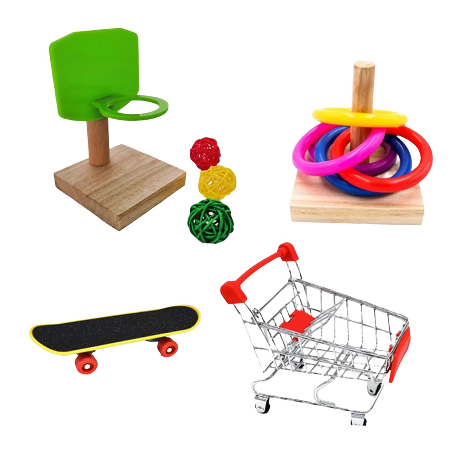 Bird Training Toys Parrot Toy Parakeet Cockatiels Skateboard Stacking Rings Basketball Shopping Cart Tabletop for Cockatiel Budgie Lovebird