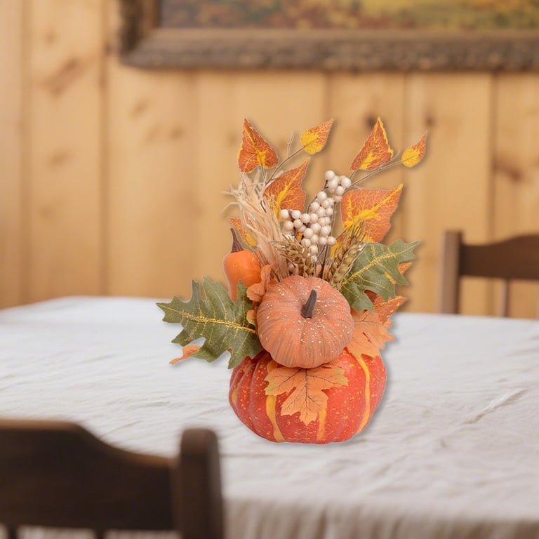 Happy Fall 8 Inch Wooden Table Sign With Iron Stand - Autumn Maple Leaves Centerpiece For Home & Thanksgiving Decor