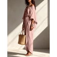 thumbnail image 3 of Women Off Shoulder 3/4 Sleeve Maxi Dress Waist Twist Ruched Side Slit Casual Dress for Beach Vacation, 3 of 5