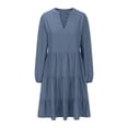 thumbnail image 4 of 50 % de Réduction! Robe d'Été Fluide, Chemise Décontractée à Manches Longues Col en V Unie pour Femmes Bleu m, 4 of 9