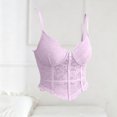 thumbnail image 4 of Women's Sheer Floral Lace Cropped Corset Bustier, Spaghetti Strap Wavy Hem Waist Cinching Camisole Tank Top Body Shapewear Purple L, 4 of 7