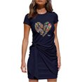thumbnail image 1 of RXIRUCGD Robes d'Été pour Femmes Mode Décontractée Robe T-Shirt Robe Mini Robe de Plage Robe d'Été pour Dames Manches Courtes Col Rond Plissée Imprimée Nœud Ceinturée Robe Mini Irrégulière Robe de Travail Quotidienne, 1 of 6