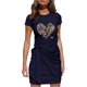 thumbnail image 2 of Mini vestido irregular con cinturón y lazo estampado con cuello redondo y manga corta para mujer Fridja nalpqowj4575, 2 of 6