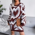 thumbnail image 2 of Women's Sweater Heart Color Block Long Sleeve Crew Neck Mid-Length Knitted Mini Dress Jumper Top, 2 of 7