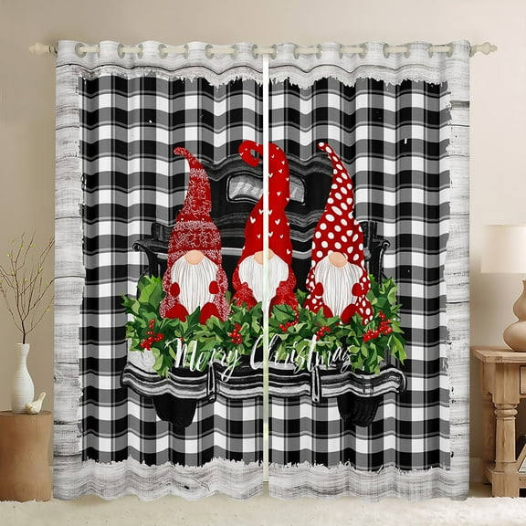 Manfei Cute Xmas Gnome Curtains Pack of 2 (42x84 Each), Merry Christmas Curtains Blackout for Kids, Black White Buffalo Plaid Living Room Curtains, Luxurious Home Decor