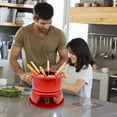 thumbnail image 3 of Red Mini Stainless Steel Fondue Pot Set Cheese Chocolate Fondue 6 Dipping Forks and Removable Pot Melts Candy Sauce Dip, 3 of 7