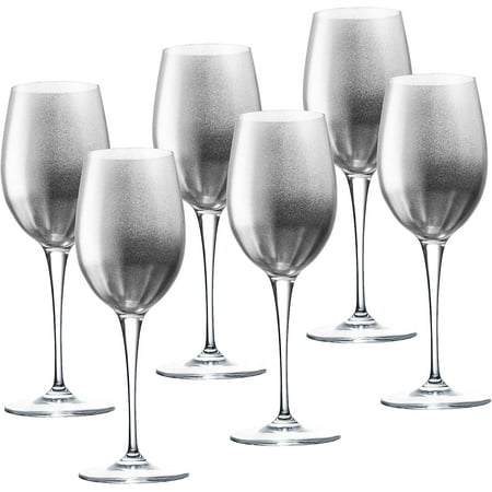 Barski Silver-Decorated Stemmed Goblets, White Wine or Water, 14 oz, Clear, Set of 6, Made in Europe