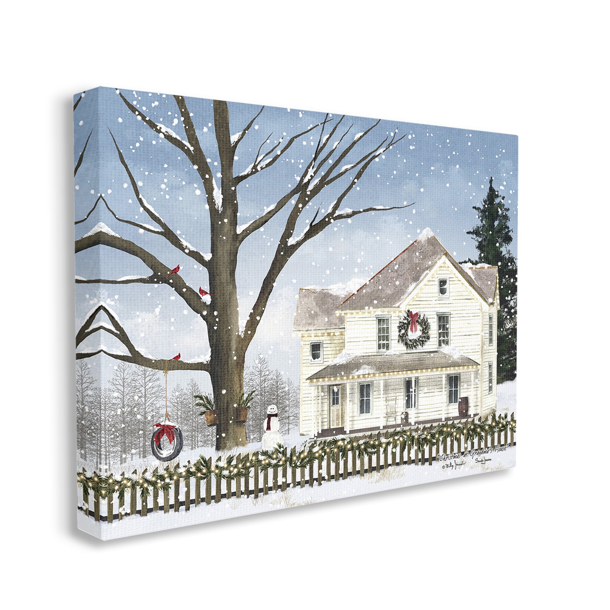 Stupell Industries Charming Winter Neighborhood Landscape Painting Gallery Wrapped Canvas Art Print Wall Art, 40 x 30