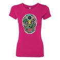 thumbnail image 2 of Day Of The Dead Calavera Skull Colorful Trippy | Womens Pop Culture Slim Fit Junior Tee, Raspberry, Large, 2 of 4
