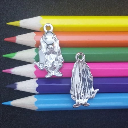 - 5 PCS - Basset Hound Dog Animal Silver Charm Pendant C1457
