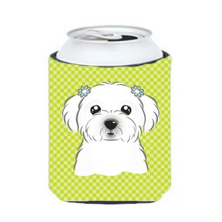 

Checkerboard Lime Green Maltese Can Or Bottle Hugger 12 Oz.