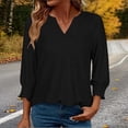 thumbnail image 2 of Stamzod Women's Tops, Tees & Blouses Solid V Neck Ruched Casual Shirts Spring 3/4 Sleeve Tops for Women Black XL, 2 of 9