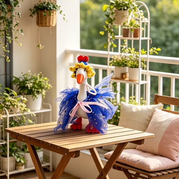 FEOLGEHLY 7 Inch Large Porch Goose Statue with July 4th Outfit - Big Duck Resin Animal Sculpture Star & Flower Bow Tie Accessories for Lawn/Yard/Patio Garden Outdoor Decor, Gift for Women/Gardening