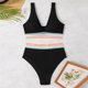 thumbnail image 5 of Traje de baño para mujer, color liso, escote en V, cintura alta dividida con costuras, bikini dividido, traje de baño para mujer, conjuntos de bikini para mujer, trajes de baño bikini para mujer, 5 of 6