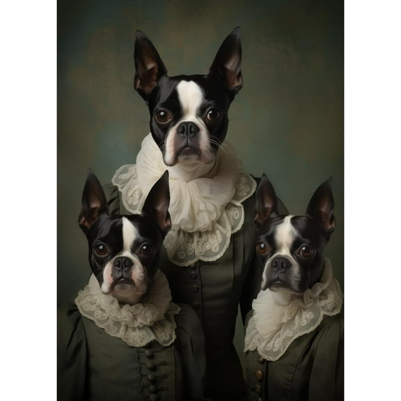 Boston Terrier Family Portrait DIY 5D Diamond Art Paint with Full Drill Round Diamond Gems Painting by Number Kits for Adults Art Craft Home Wall Decoration 11.8x15.8inch
