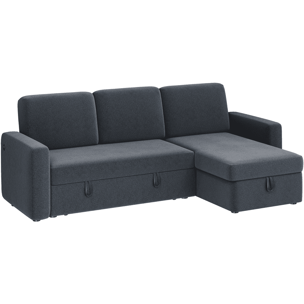 Alden Design Reversible Sectional Sofa with Storage Compartment & USB Ports for Livingroom, Dark Gray
