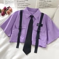 thumbnail image 5 of Conjunto de dos piezas de ropa de calle para estudiantes, pantalones Cargo rectos de cintura alta con cinta, camisa holgada de manga corta con lazo, primavera 2024, 5 of 5