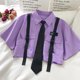 thumbnail image 5 of Conjunto de dos piezas de ropa de calle para estudiantes, pantalones Cargo rectos de cintura alta con cinta, camisa holgada de manga corta con lazo, primavera 2024, 5 of 5