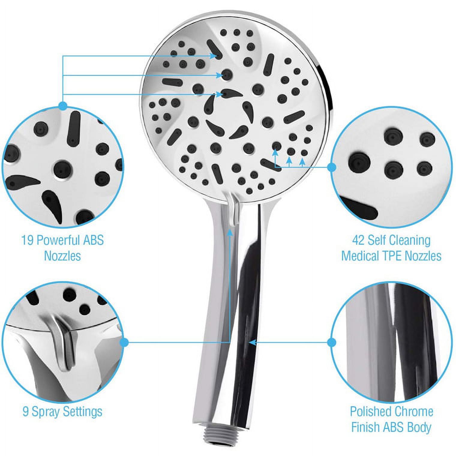 AQwzh High Pressure Handheld Shower Head – 9 Spray Modes with 60 Inch Hose (Chrome) - image 3 of 8