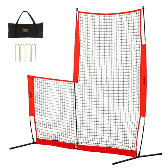 VEVOR L Screen Baseball for Batting Cage, 7x7 ft Baseball & Softball Safety Screen, Body Protector Portable Batting Screen with Carry Bag & Ground Stakes, Baseball Pitching Net for Pitchers Protection