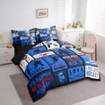 thumbnail image 2 of Castle Fairy Hockey Print Twin Bedding 7-Piece, Sport Minimalism Checkered Bedding Comforter Set, Blue Black,Black Reversible, 2 of 7