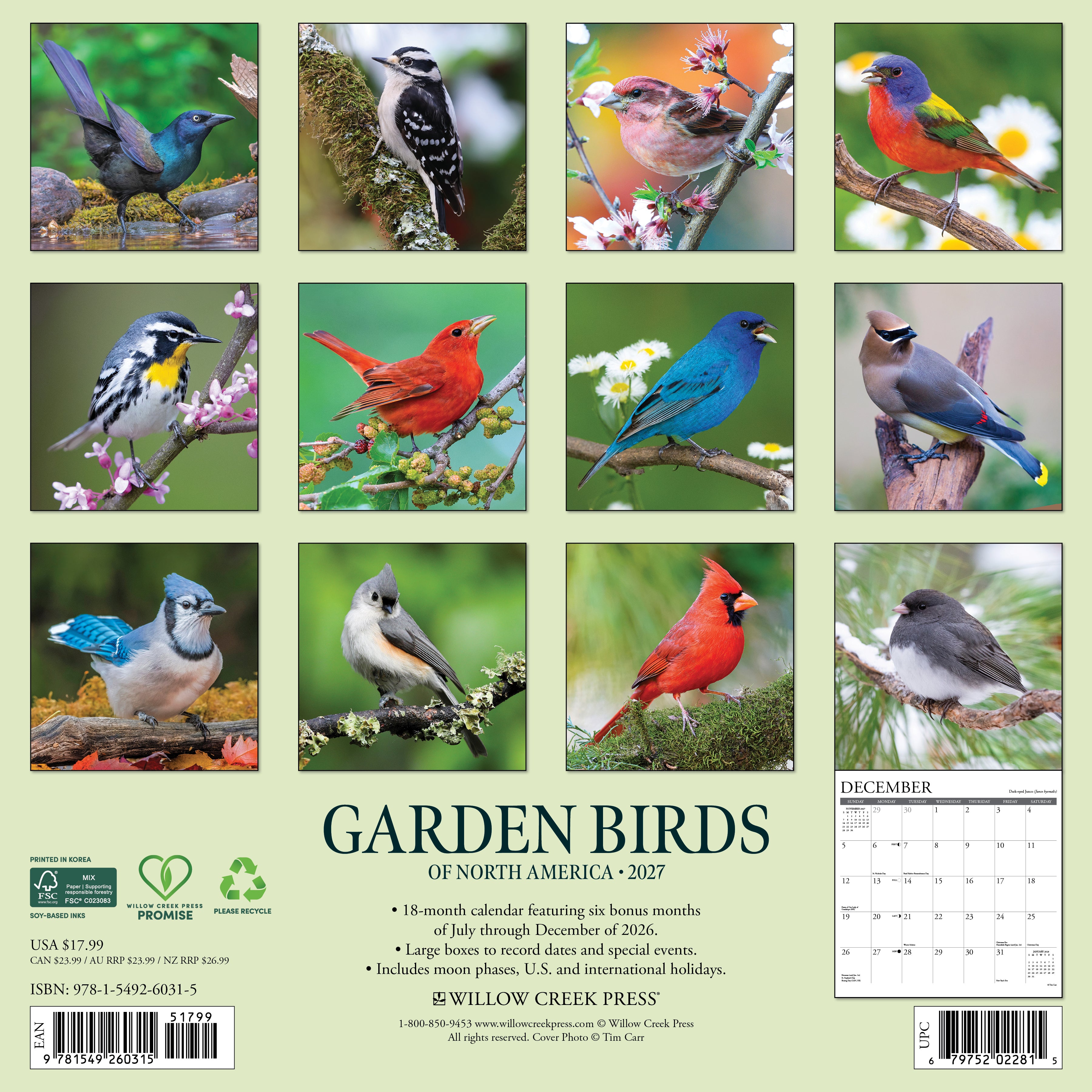Willow Creek Press, Garden Birds of North America 2027 Wall Calendar