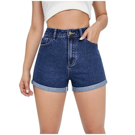 WNVMWI Womens Shorts Yoga Shorts for Women Cotton Shorts Ladies Jeans Shorts Summer Solid Fashion High Waistband Loose Slim Edge Denim Shorts Summer Denim Pants Hot Shorts Blue Womens Mid Rise Sh XS