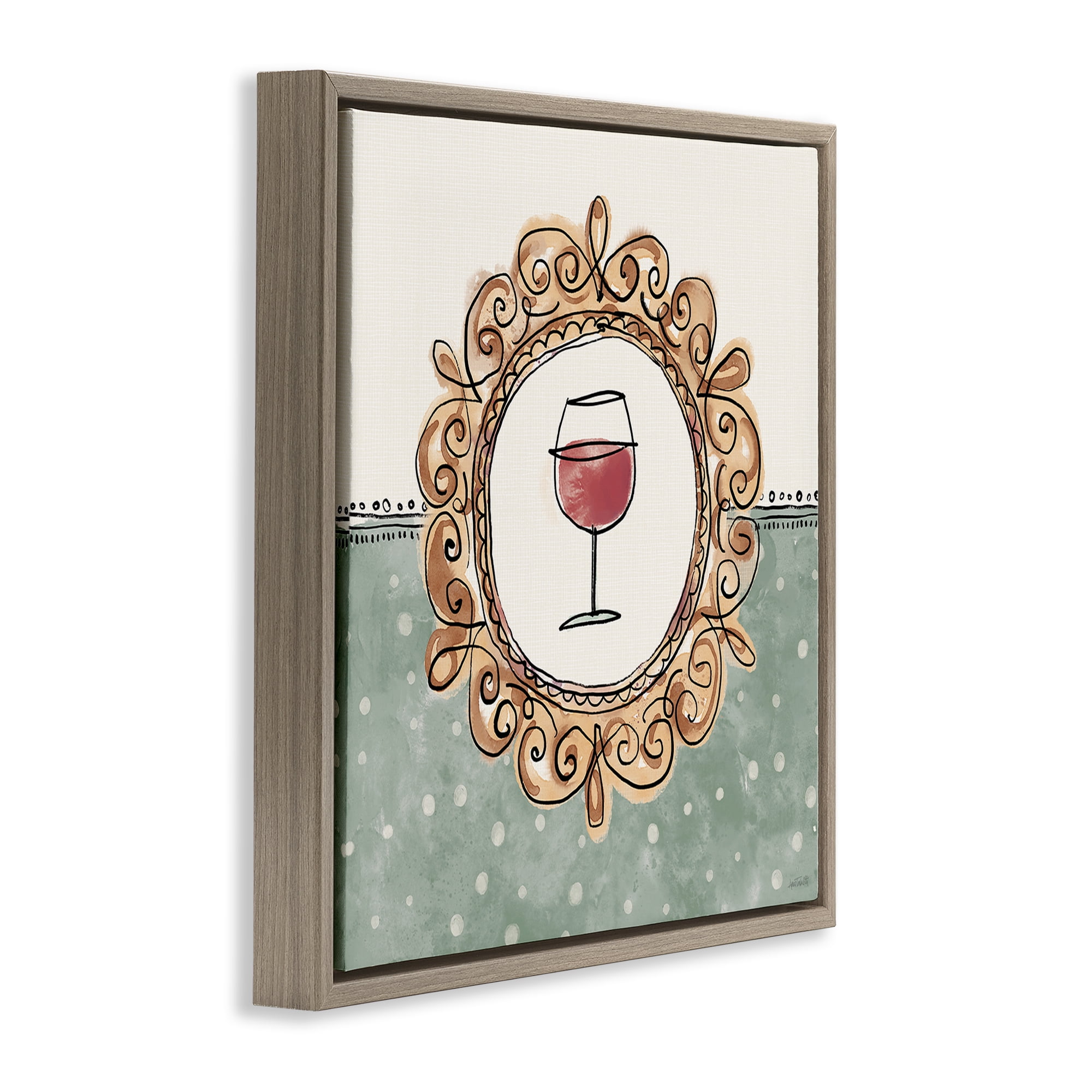 Stupell Industries Wine with Classic Border Food & Beverage Painting Brown Floater Framed Canvas Art Print Wall Art, 18 x 18