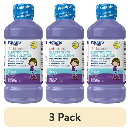 (3 pack) Equate Children's Electrolyte Oral Solution Grape, 33.8 fl oz