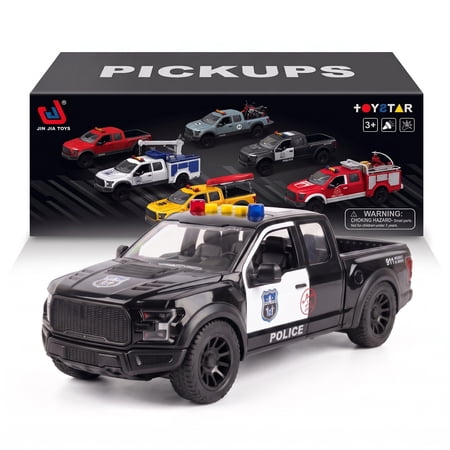 Police Pickup Toy Trucks Pull Back Police Cars with Lights & Siren Toy Trucks for Boys Kids Age 4-7
