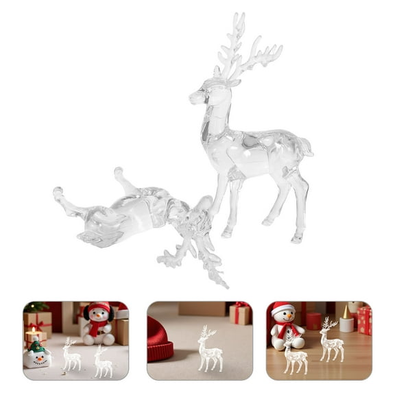 OULII 2Pcs Acrylic Christmas Reindeer Ornaments Transparent Deer Figurines for Tree Hanging Decor