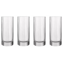 Set of 4 Highball Glasses Ribbed Crystal 16.5 Oz. Drinking Glass, for Cocktails, Water, Juice, Made in Italy.