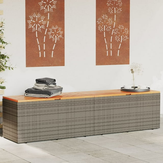 vidaXL Garden Storage Box Grey 220x50x54 cm Poly Rattan Acacia Wood