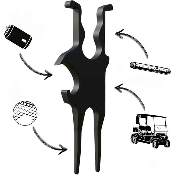 Golf Tool with Magnetic Cigar Holder – 4-in-1 Divot Repair, Beer Shotgun Tool
