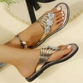 thumbnail image 3 of Stylish Women‘s Floral Rhinestone Flip Flops - Comfortable Open Toe Slip On Flat Slide Sandals for Outdoor Beach Wear, 3 of 7
