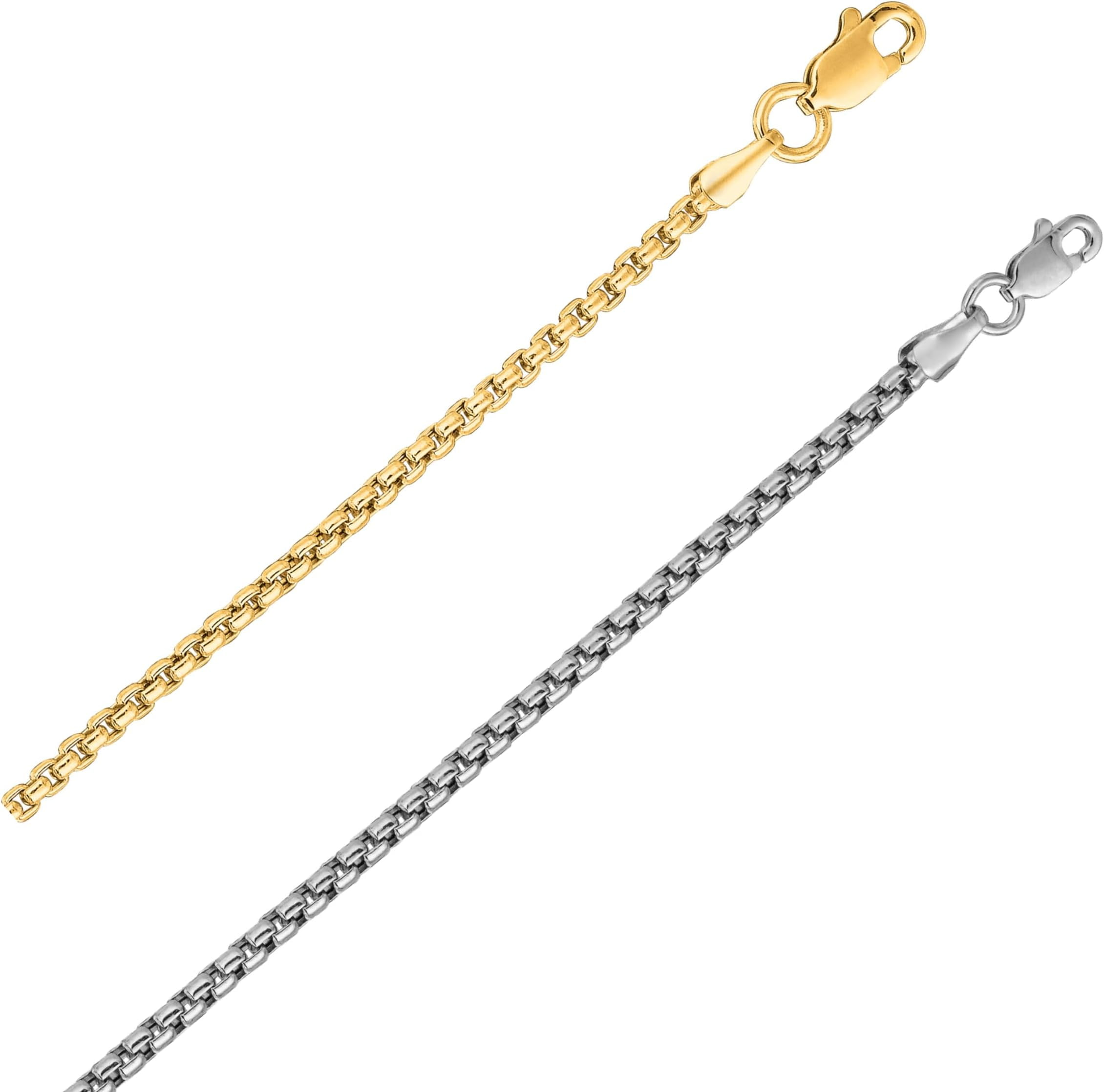 14k Yellow Gold 2mm Lite Round Box Chain Link Necklace