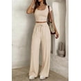thumbnail image 4 of PRETTYGARDEN Women's 2 Piece Matching Lounge Sets Ribbed Short Sleeve Crop Tops Wide Leg Pants Summer Airport Outfits, 4 of 10