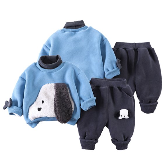 KYAIGUO 5M-5T Infant Baby Winter Sweatshirt Sweatpants Set for Girls Boys 2PCS Toddler Long Sleeve Cartoon Sweatpants Outfit Turtleneck Fleece Top Pants Set