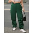 thumbnail image 5 of OYOANGLE Women's Plus Size Flap Pocket Cargo Elastic High Waist Pants Loose Streetwear Baggy Trousers Green 1XL, 5 of 5